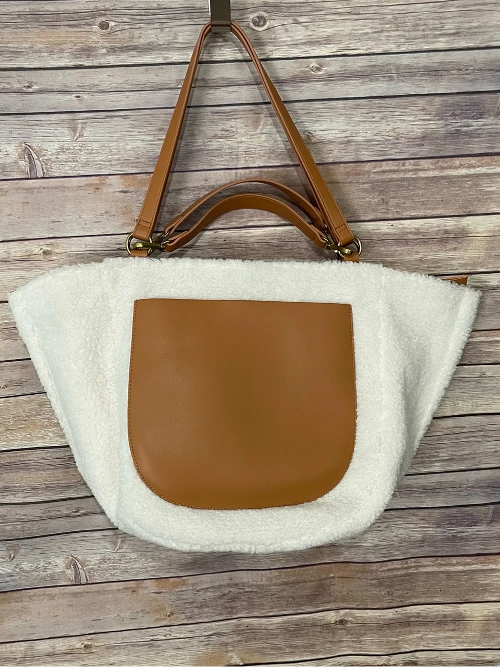 Anthropologie Faux Shearling Tote Bag